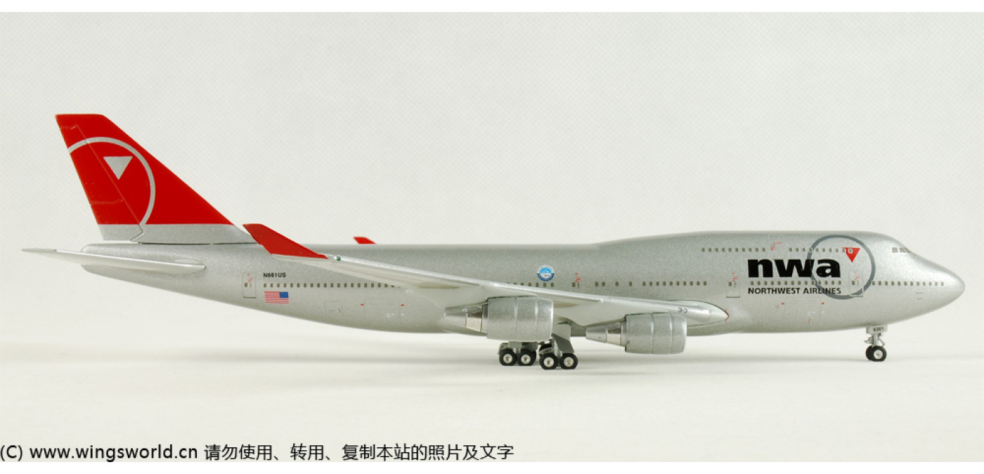 ノースウエストB747-400 1/300 hogan限定品未展示　NWA 貴重 HG9024 美国西北航空Boeing 747-400 N661US 限量版Hogan 1:300 -飞机