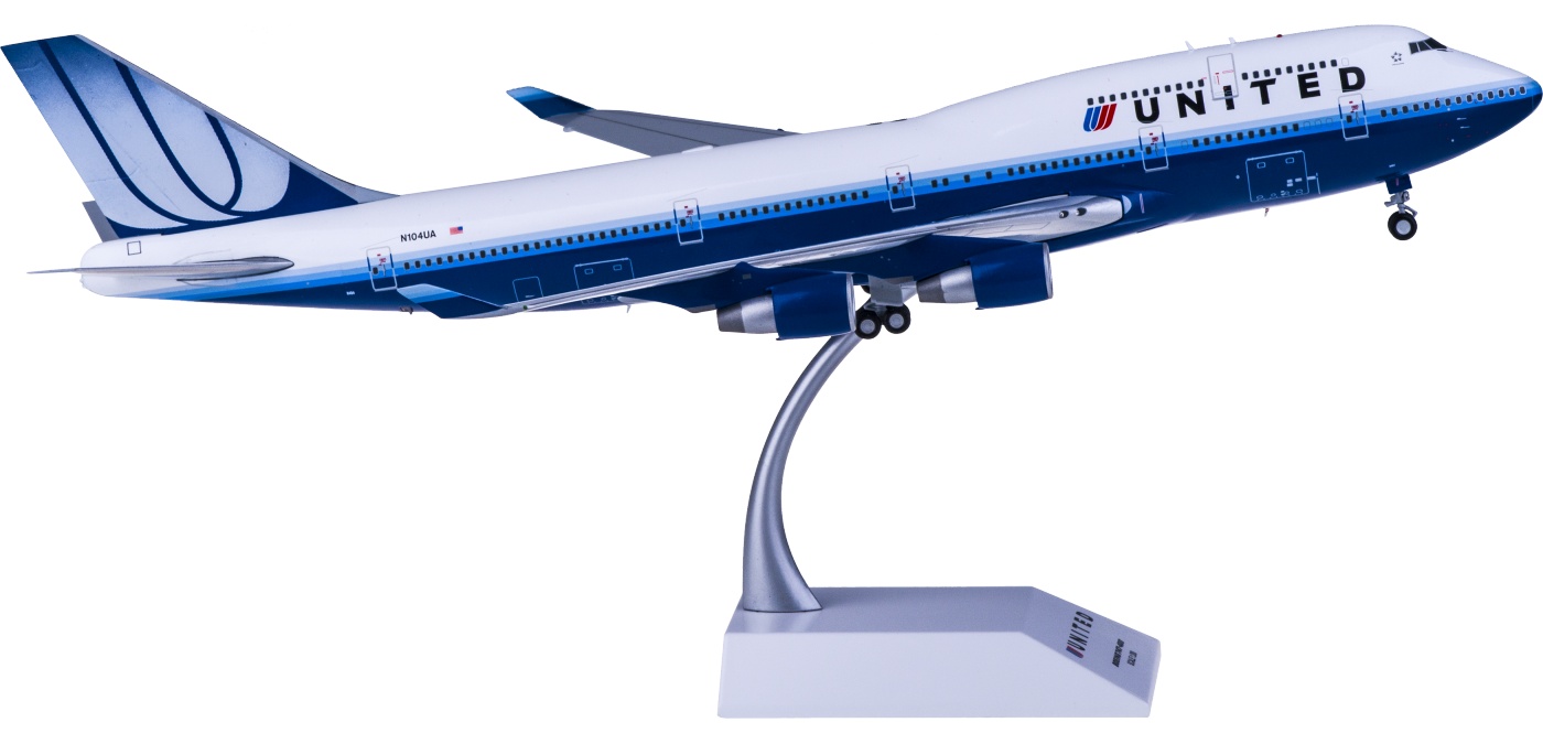 United Airlines 4個セット（エアバス2、ボーイング2）1/400 XX2266 United Airlines 美国联合航空Boeing 747-400 N104UA JC Wings