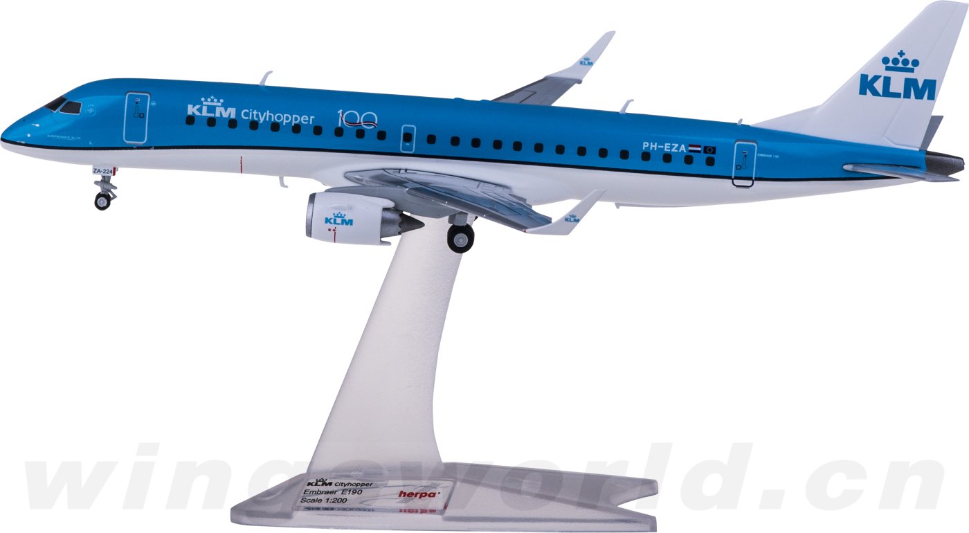 557580-001 KLM 荷兰皇家航空Embraer ERJ-190 PH-EZA Herpa 1:200
