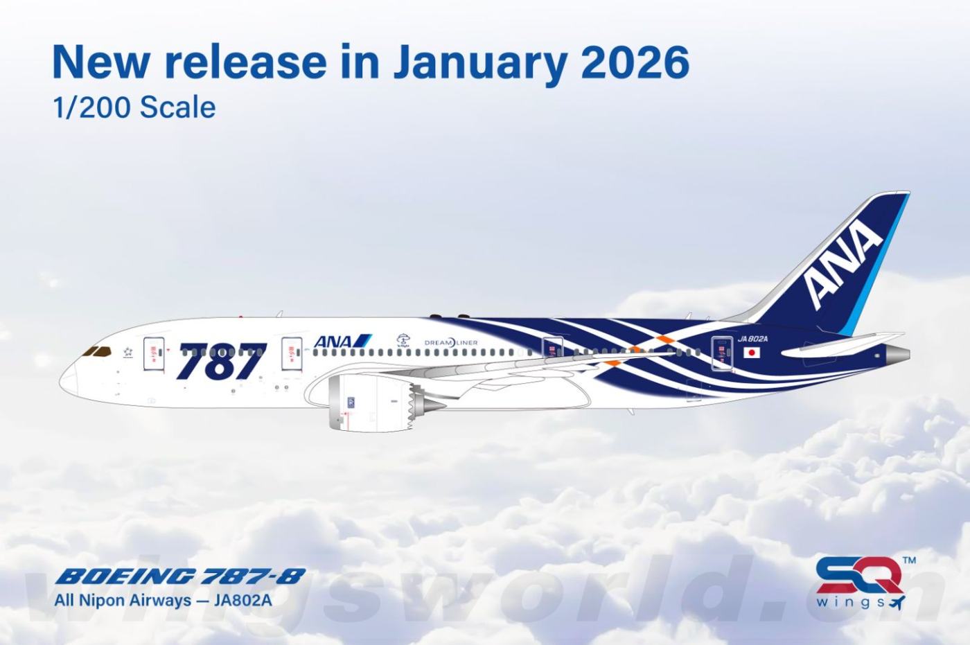 L2135 ANA 全日空Boeing 787-8 JA802A SQ Wings 1:200 -飞机模型世界
