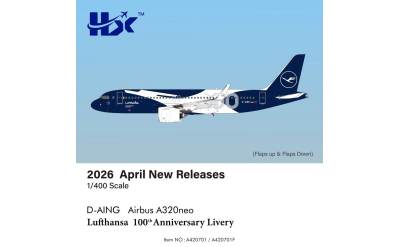 Hxmodels 1:400 Lufthansa Airbus A320neo D-AING 100 Years