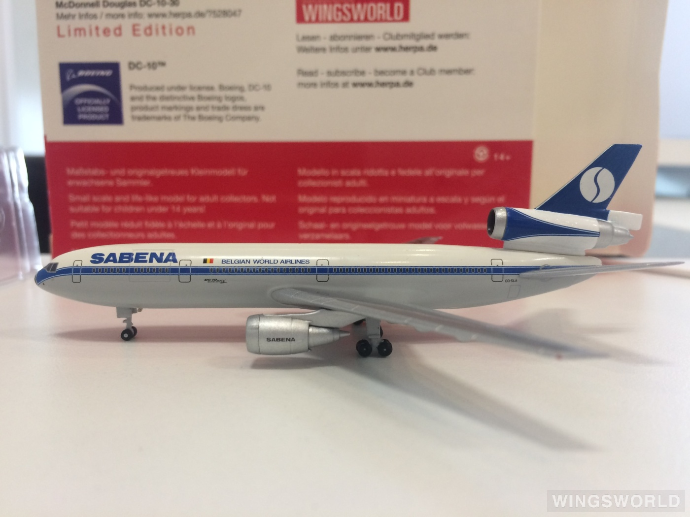Herpa 1:500 528047 Sabena 比利时航空 McDonnell Douglas DC-10 OO-SLA