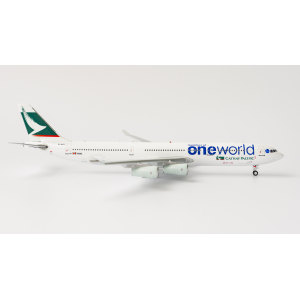 Cathay Pacific 国泰航空 Airbus A340-300 B-HXG 1997s color. OneWorld c/s. With rolling gears and GSE(tug car). AV434001 Aviation400 1:400