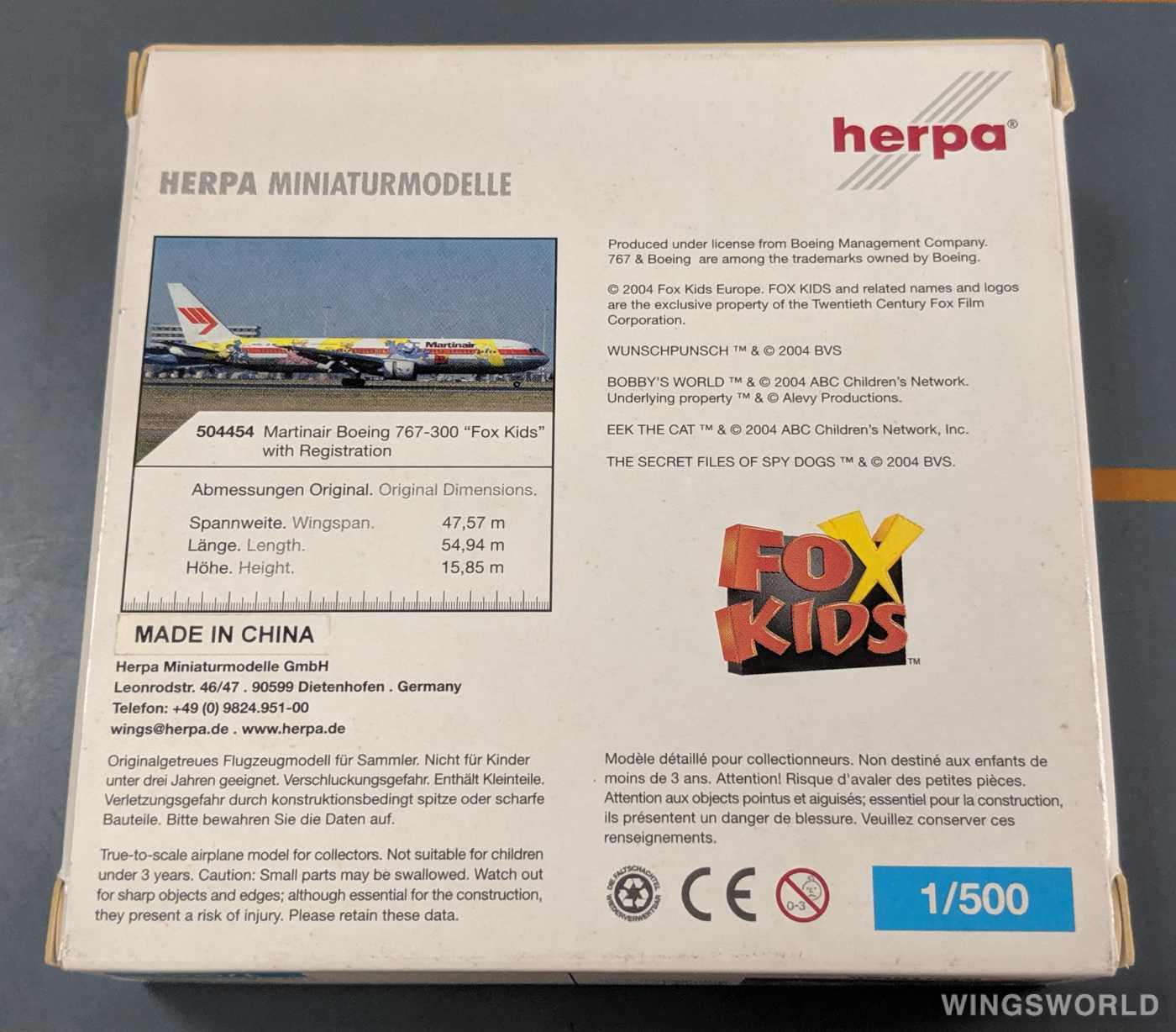 Herpa 1:500 504454 Martinair 马丁航空 Boeing 767-300 PH-MCL