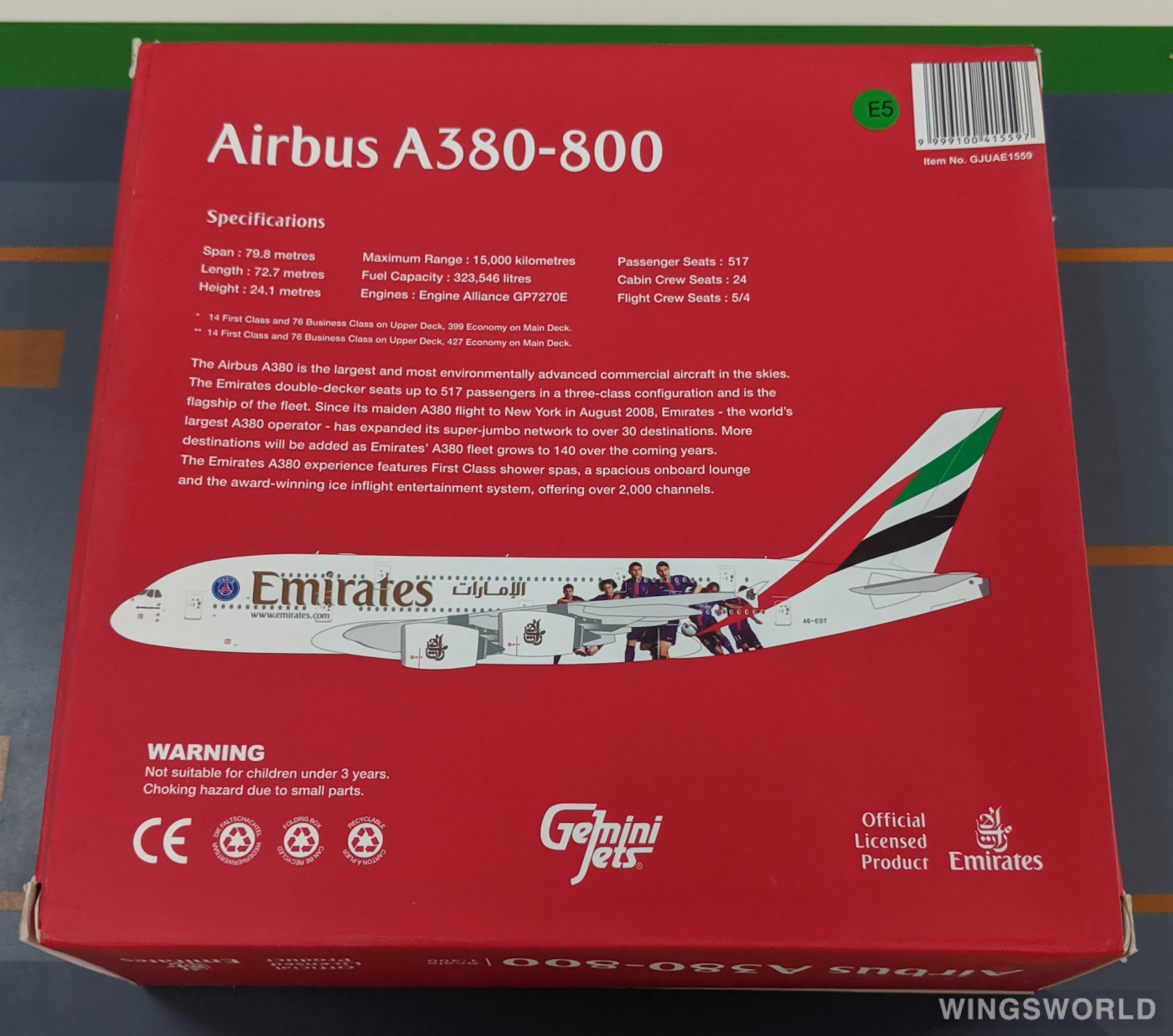 Geminijets 1:400 GJUAE1559 Emirates 阿联酋航空 Airbus A380-800 A6-EOT