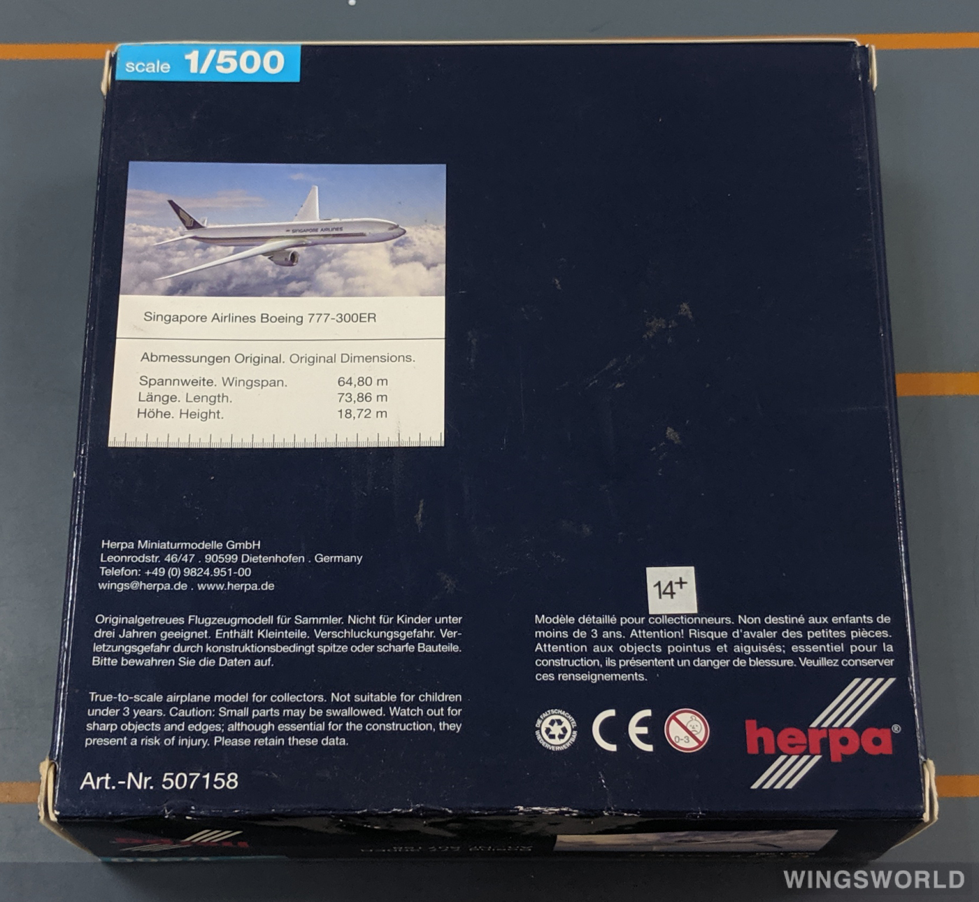 Herpa 1:400 507158 Singapore Airlines 新加坡航空 Boeing 777-300 9V-SWA