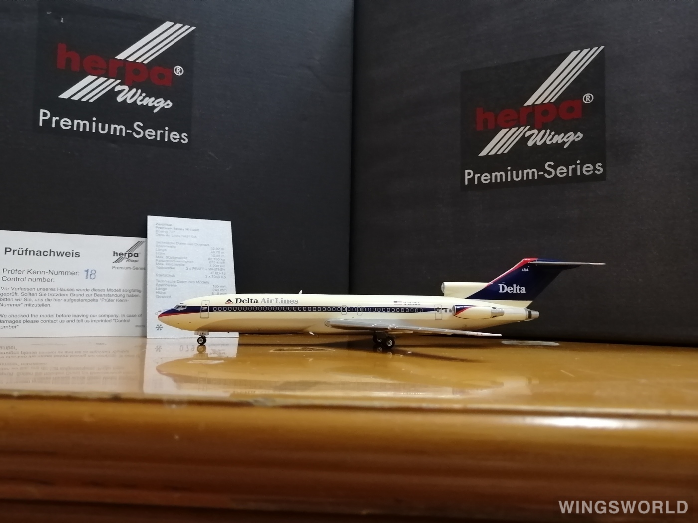 Herpa Premium 1:200 016117 Delta Air Lines 达美航空 Boeing 727-200 N484DA