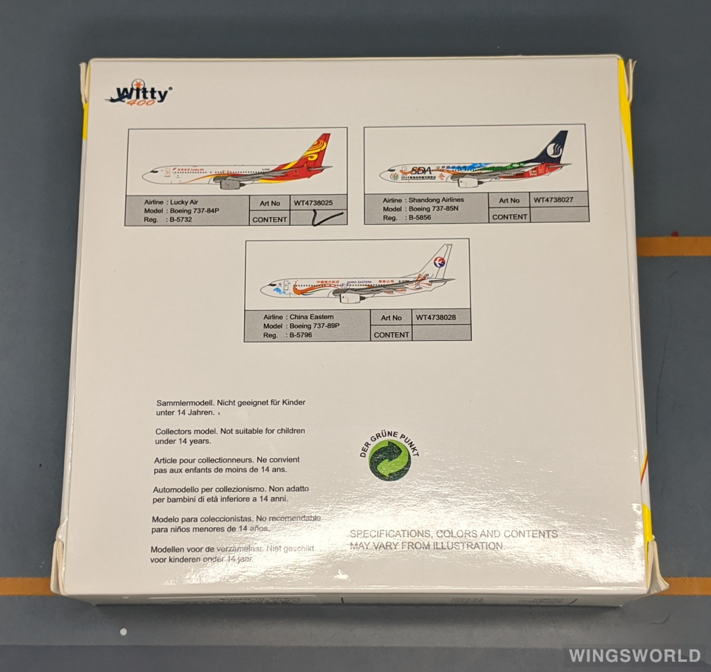 Witty 1:400 WT4738025 Lucky Air 祥鹏航空 Boeing 737-800 B-5732