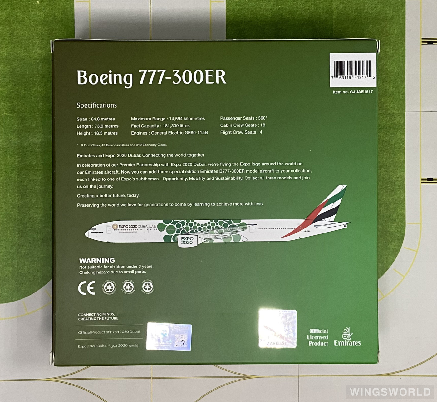 Geminijets 1:400 GJUAE1817 Emirates 阿联酋航空 Boeing 777-300ER A6-EPU