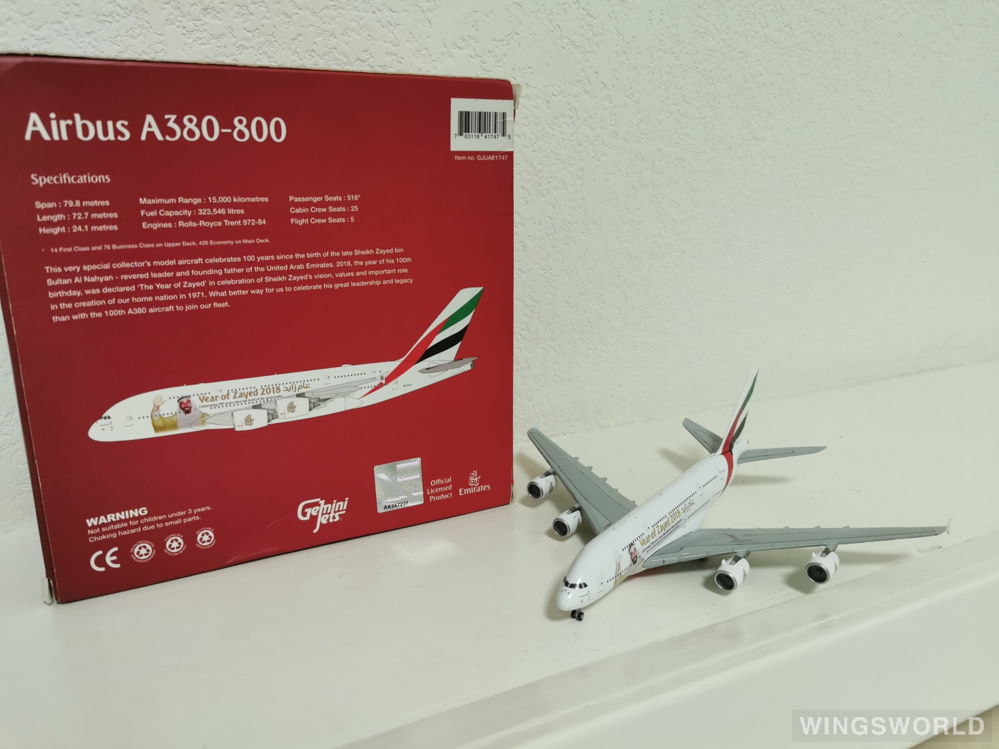 Geminijets 1:400 GJUAE1747 Emirates 阿联酋航空 Airbus A380-800 A6-EUZ