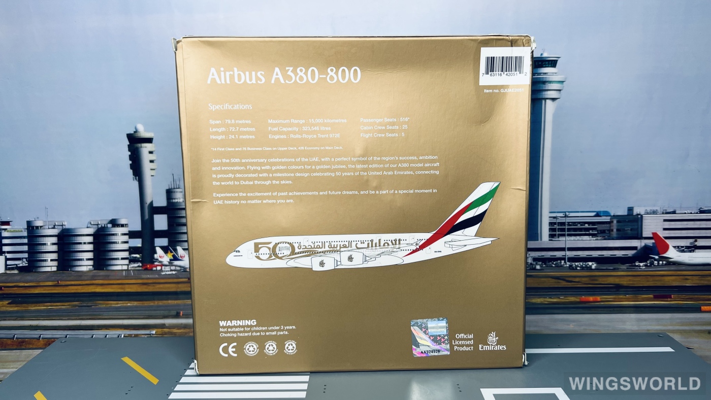 Geminijets 1:400 GJUAE2051 Emirates 阿联酋航空 Airbus A380-800 A6-EVG