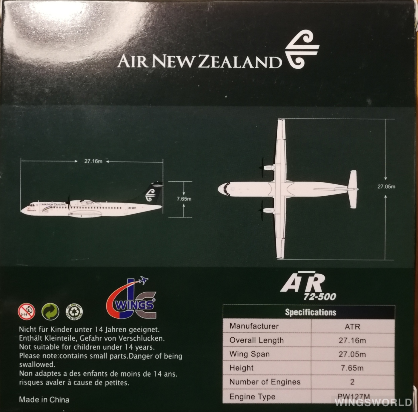 JC Wings 1:400 XX4967 Air New Zealand 新西兰航空 ATR 72 ZK-MCY