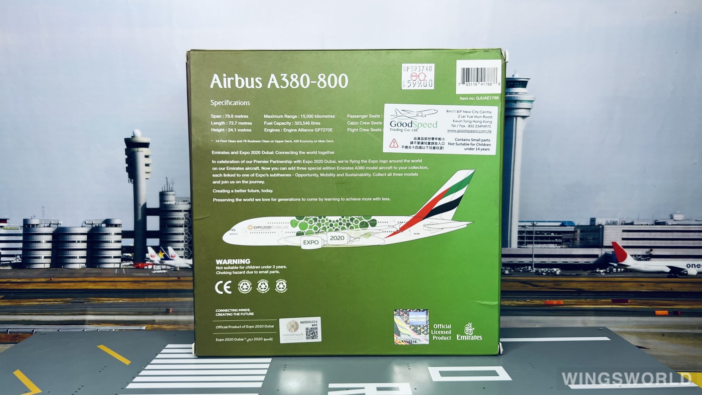 Geminijets 1:400 GJUAE1788 Emirates 阿联酋航空 Airbus A380-800 A6-EEW