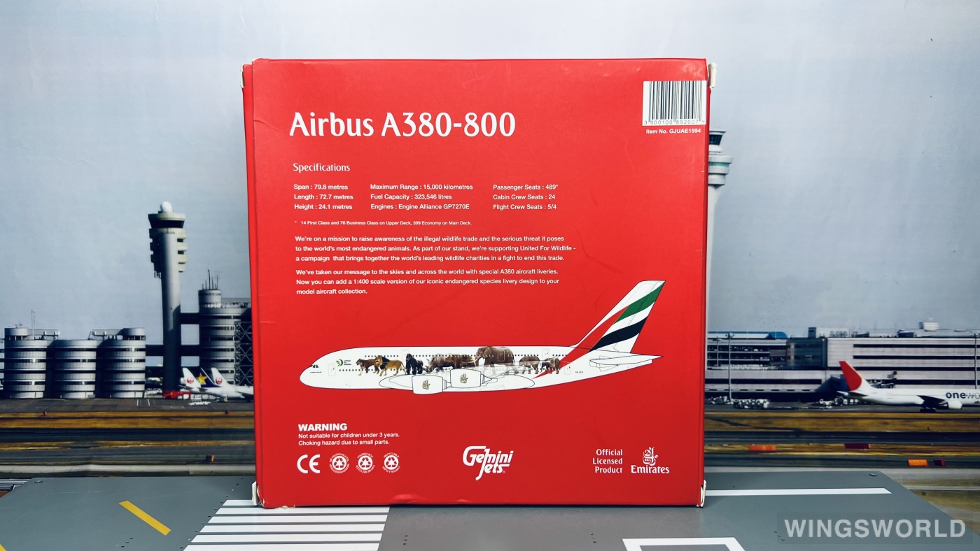 Geminijets 1:400 GJUAE1594 Emirates 阿联酋航空 Airbus A380-800 A6-EEQ