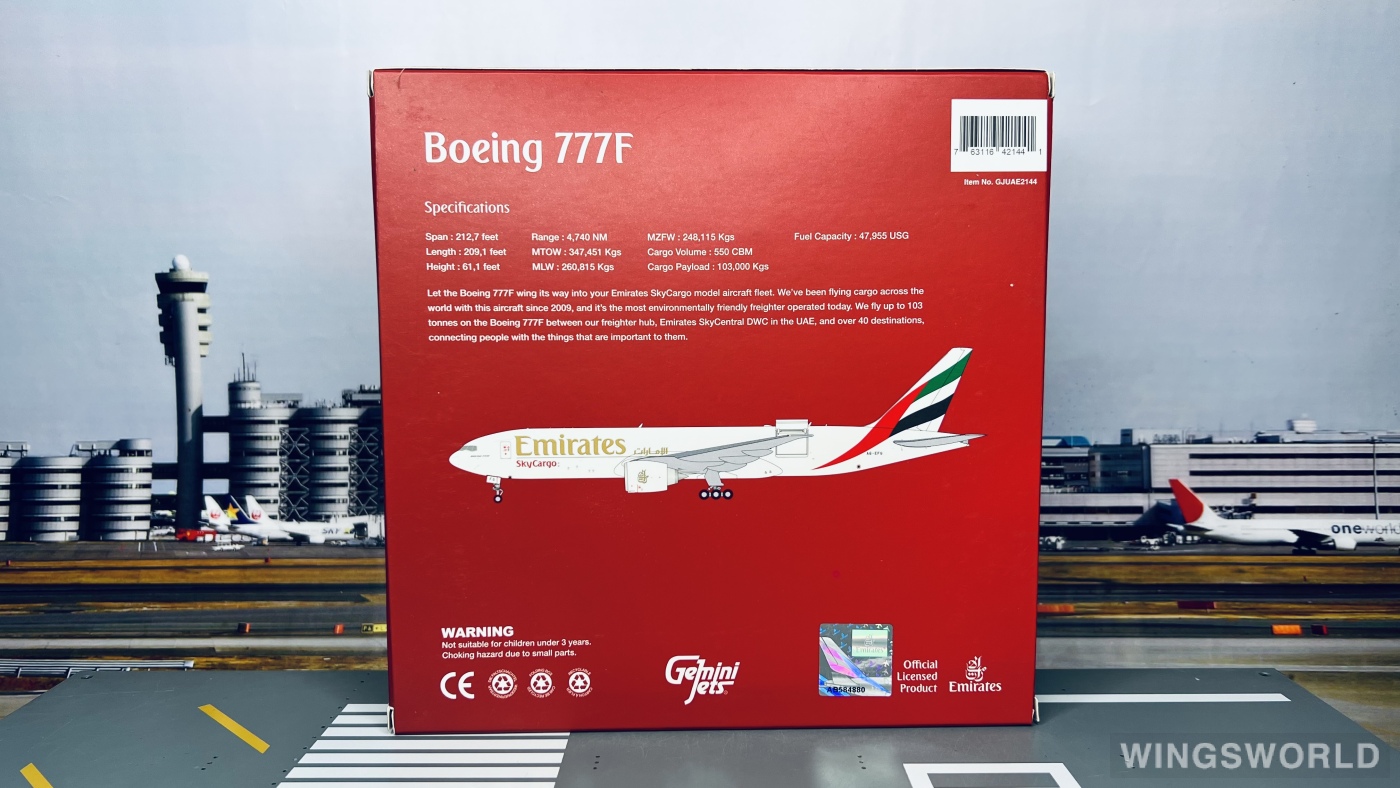 Geminijets 1:400 GJUAE2144 Emirates 阿联酋航空 Boeing 777F A6-EFG