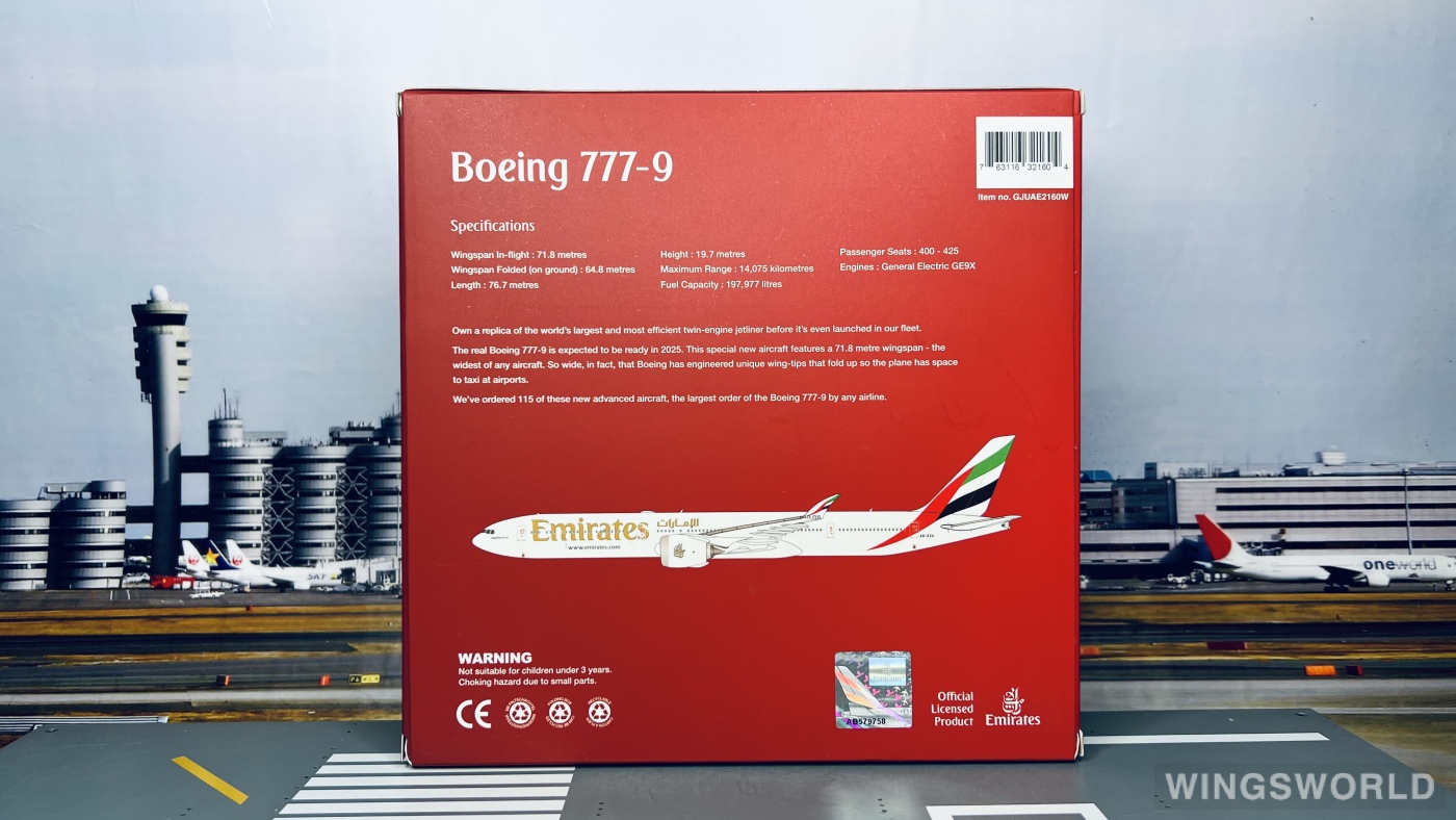 Geminijets 1:400 GJUAE2160W Emirates 阿联酋航空 Boeing 777-9 A6-EZA