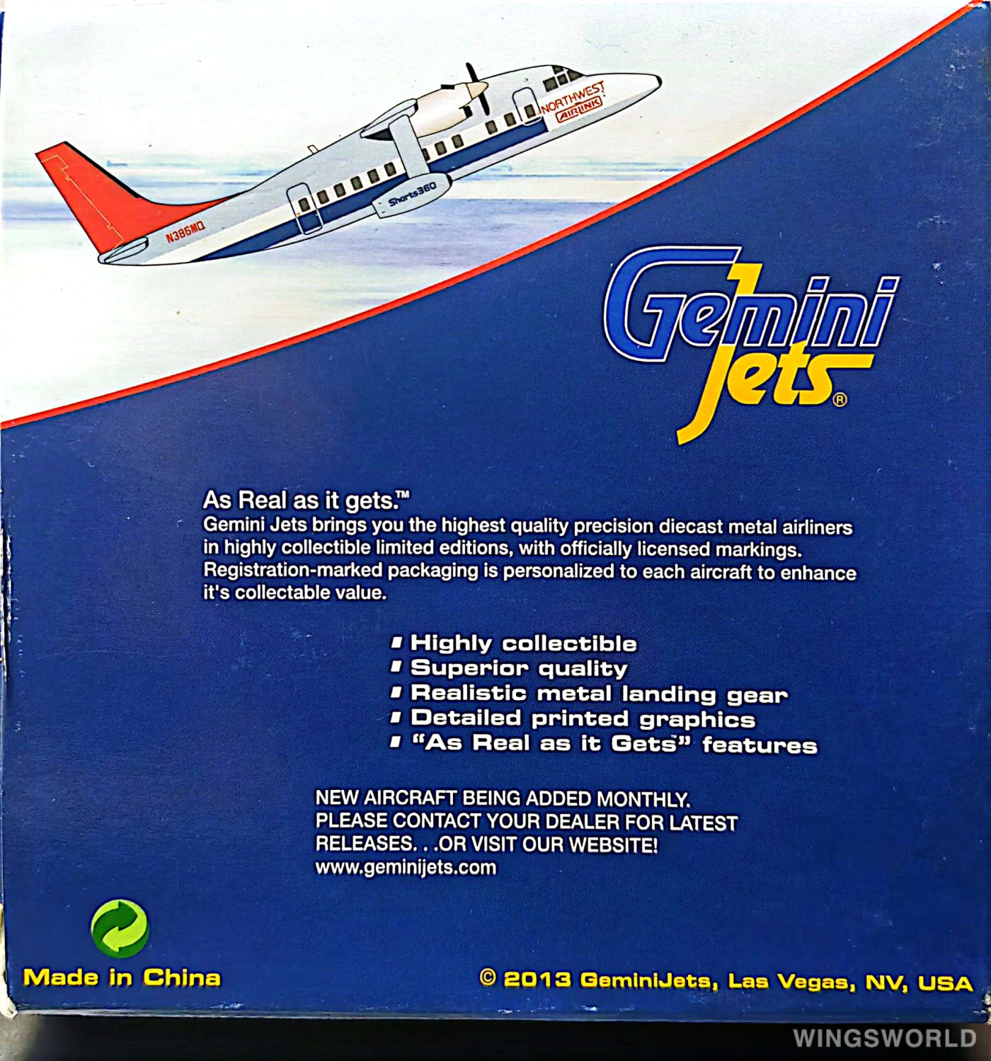 Geminijets 1:400 GJNWA1115 Northwest Airlines 美国西北航空 Short 360 N386MQ