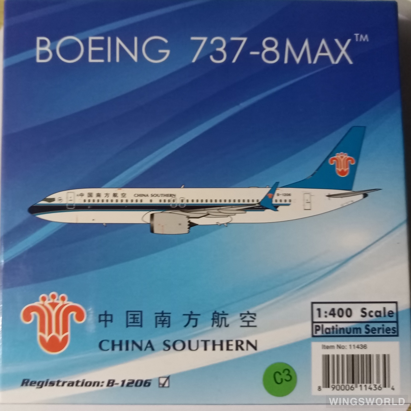Phoenix 1:400 PH11436 China Southern 中国南方航空 Boeing 737 MAX 8 B-1206