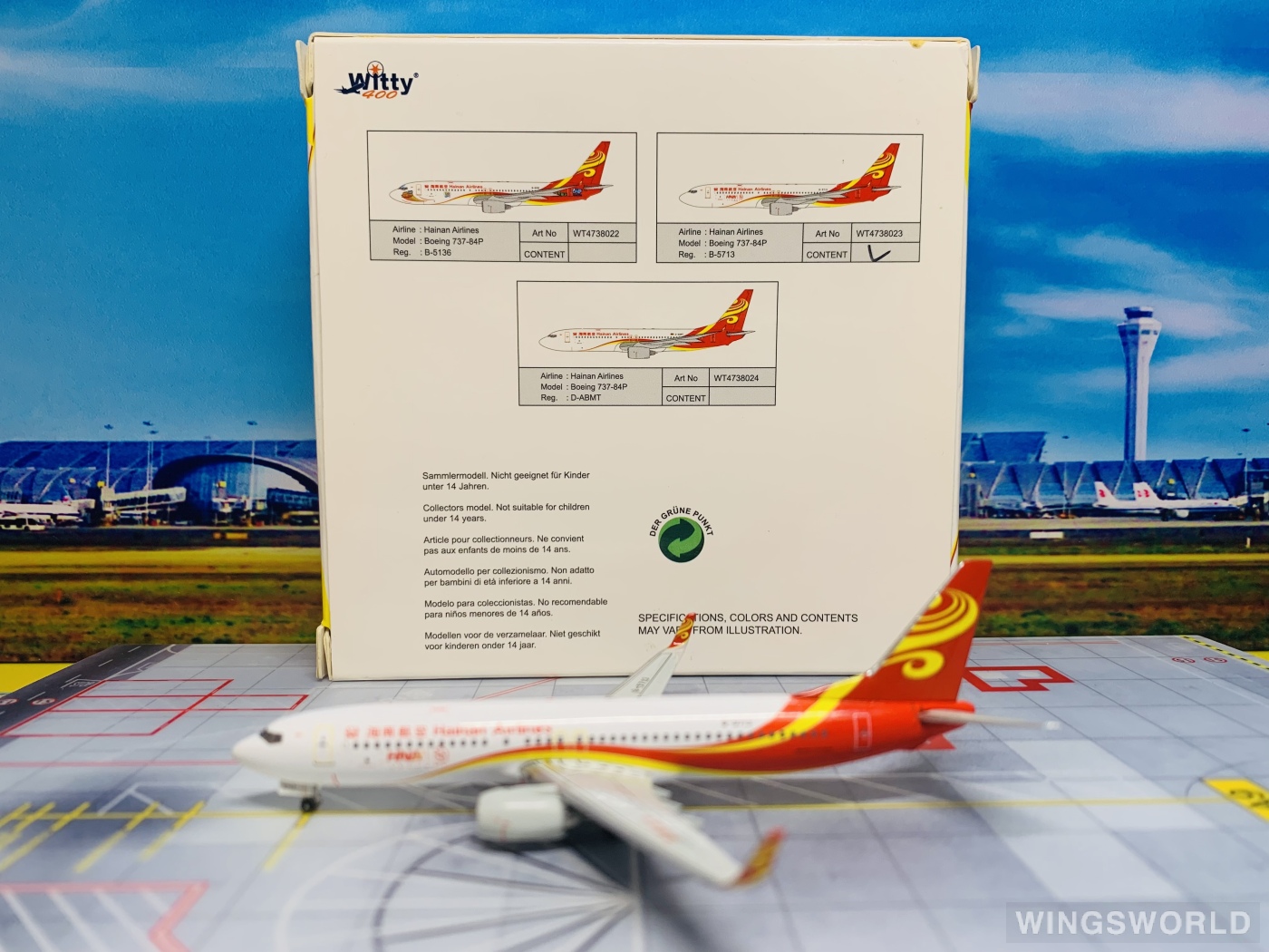 Witty 1:400 WT4738023 Hainan Airlines 海南航空 Boeing 737-800 B-5713