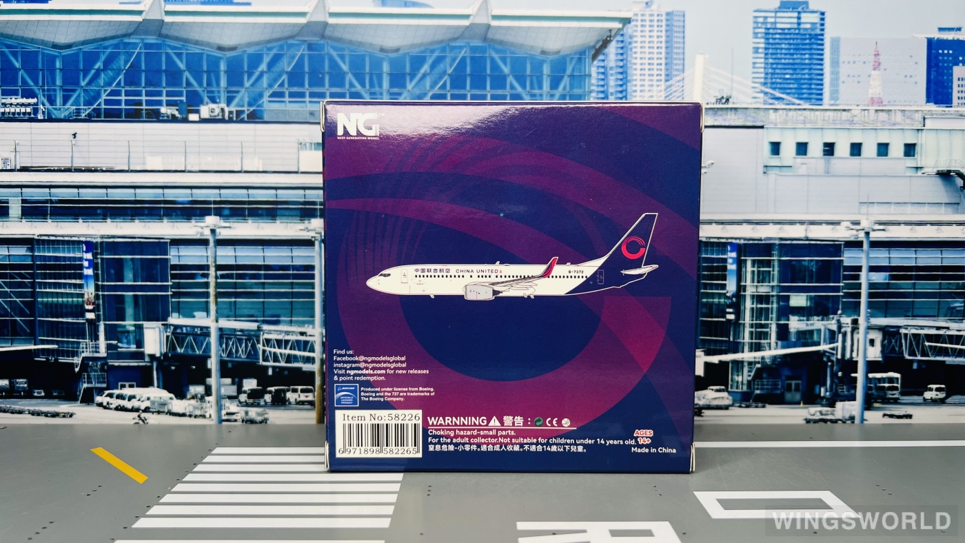 NGmodels 1:400 NG58226 China United Airlines 中国联合航空 Boeing 737-800 B-7372