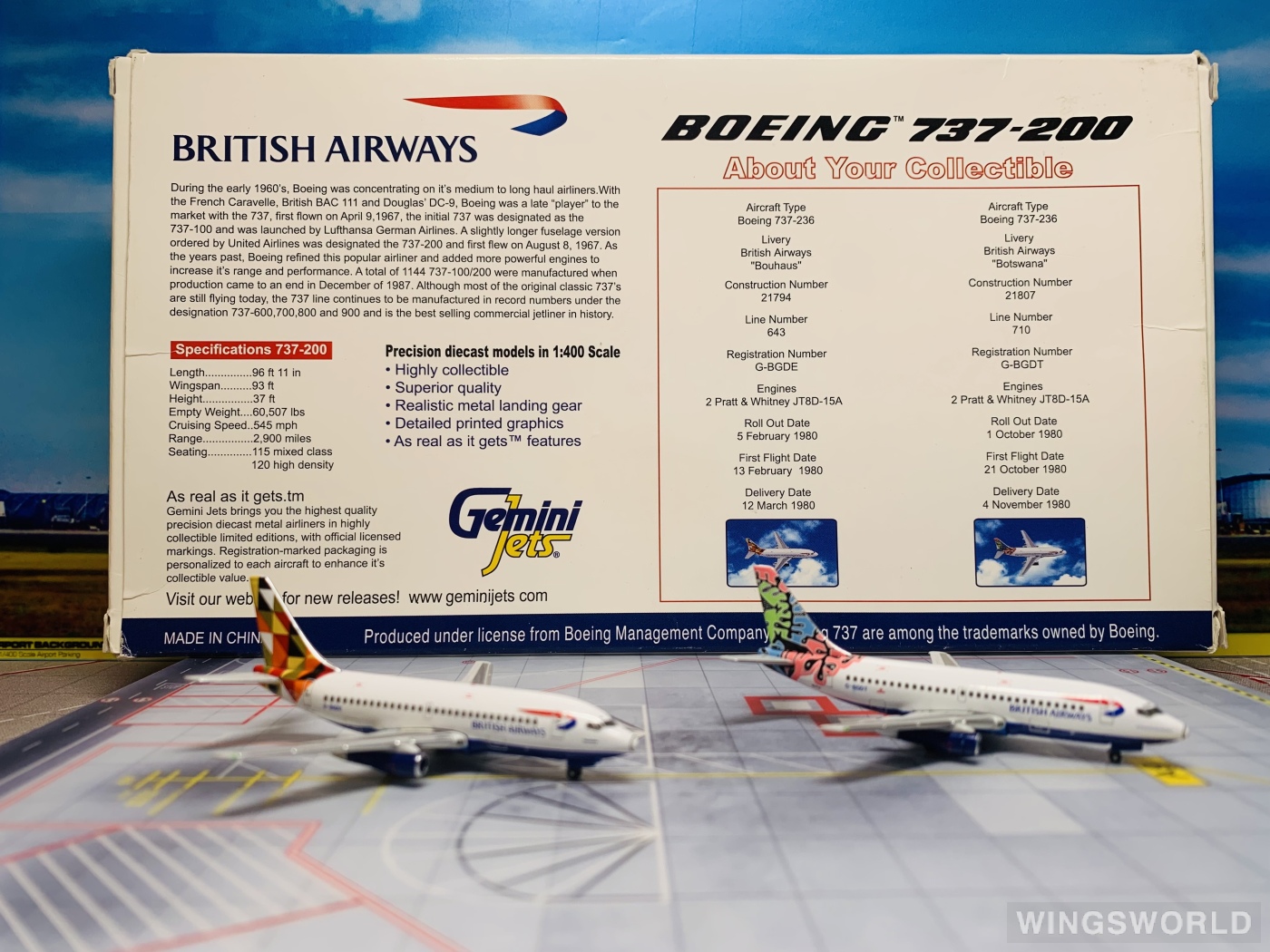 Geminijets 1:400 GJBAWSET1 British Airways 英国航空 Boeing 737-200 G-BGDE