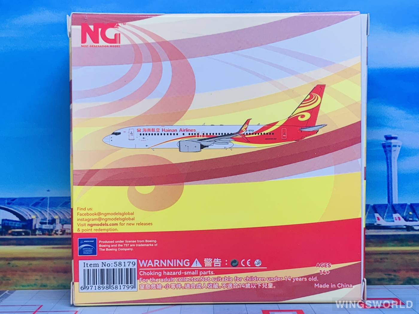 NGmodels 1:400 NG58179 Hainan Airlines 海南航空 Boeing 737-800 B-5713