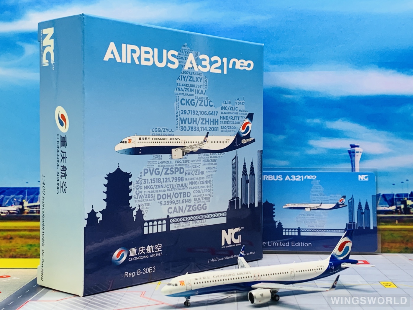 NGmodels 1:400 NG13007 Chongqing Airlines 重庆航空 Airbus A321neo B-30E3