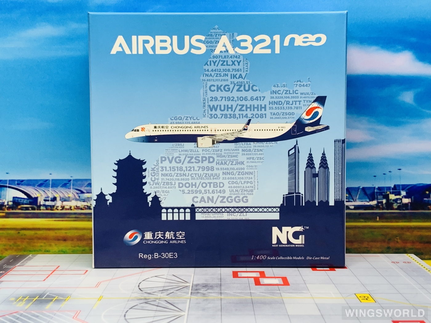 NGmodels 1:400 NG13007 Chongqing Airlines 重庆航空 Airbus A321neo B-30E3